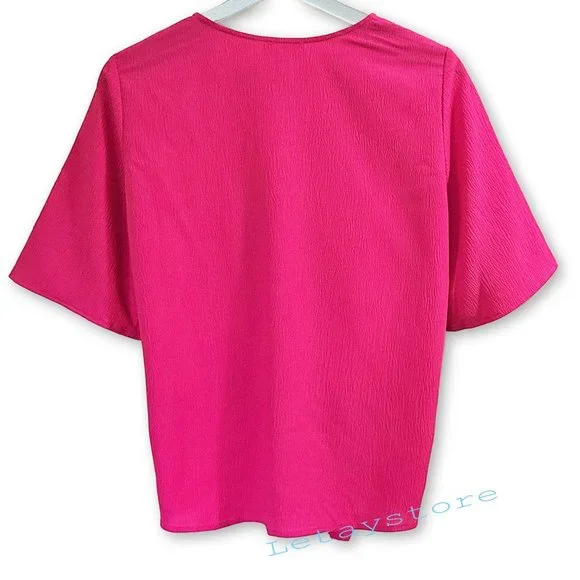 NWT Cupio Blush V-neck Tie Front Textured Pink Shirt Blouse - Picture 3 of 5